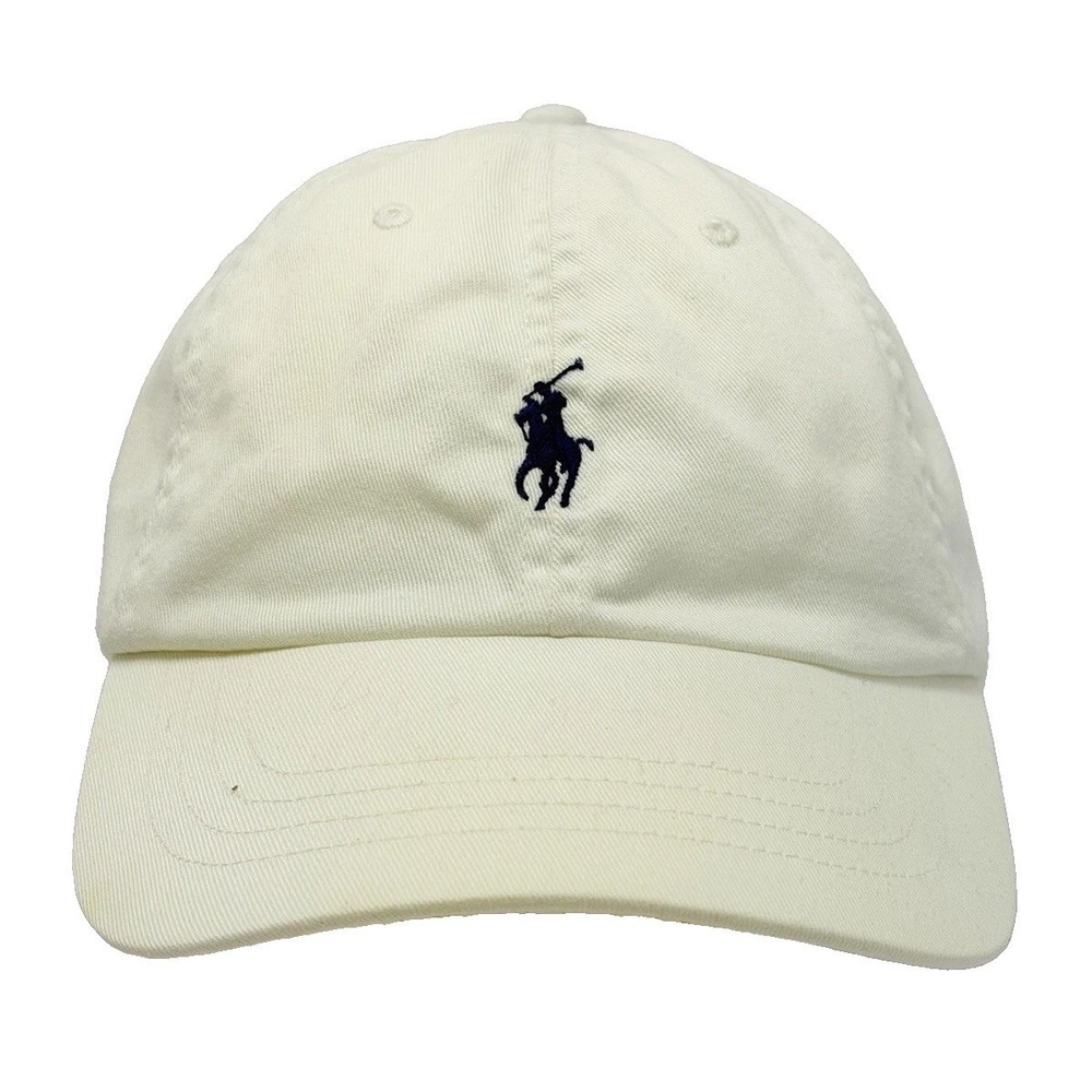 Polo Ralph Lauren Iconic Cotton Chino Ball Cap White Navy Pony Strapback Hat